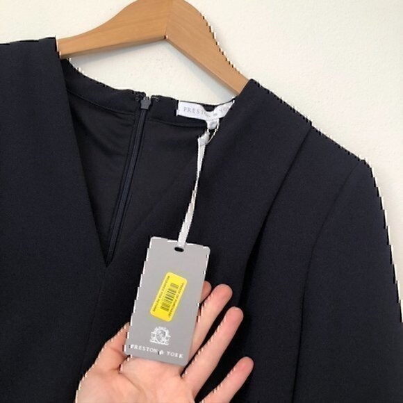 NEW NWT PRESTON YORK Solid Navy Blue Bow 3/4 Sleeve Polyester Blouse Top Small - Picture 6 of 9